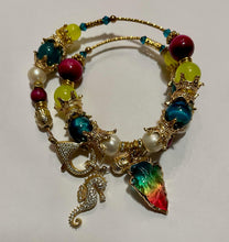 Load image into Gallery viewer, Exotic Fuchsia Pink Tiger Eye, Turquoise Tiger Eye, Yellow Agate White Pearl Gemstone Tibetan Style Double Wrap Bracelet Multi Color Natural Quartz Pendant