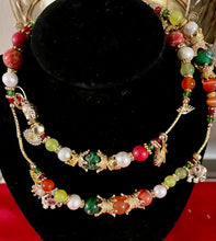 Load image into Gallery viewer, Exotic Yellow Agate Green Jasper, Orange Jasper, Peach Chalcedony, Marbled White Howlite, White Cultured Pearl Gemstone Triple Wrap Bracelet w/ Cute Charms