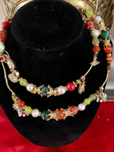 Load image into Gallery viewer, Exotic Yellow Agate Green Jasper, Orange Jasper, Peach Chalcedony, Marbled White Howlite, White Cultured Pearl Gemstone Triple Wrap Bracelet w/ Cute Charms