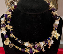 Load image into Gallery viewer, Exotic Natural Amethyst, Purple Tiger Eye and White Cultured Pearl Gemstone Triple Wrap Bracelet