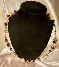 Load image into Gallery viewer, Exotic Natural Amethyst, Purple Tiger Eye and White Cultured Pearl Gemstone Triple Wrap Bracelet