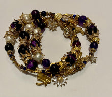Load image into Gallery viewer, Exotic Natural Amethyst, Purple Tiger Eye and White Cultured Pearl Gemstone Triple Wrap Bracelet