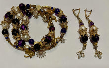 Load image into Gallery viewer, Exotic Natural Amethyst, Purple Tiger Eye and White Cultured Pearl Gemstone Triple Wrap Bracelet