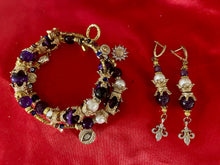 Load image into Gallery viewer, Exotic Natural Amethyst, Purple Tiger Eye and White Cultured Pearl Gemstone Triple Wrap Bracelet