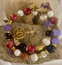 Load image into Gallery viewer, Exotic Red Agate, White Howlite, Tiger Eye & Red Jasper Gemstone Tibetan Double Wrap Bracelet
