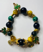 Load image into Gallery viewer, Exotic Black Agate, Green Malachite and Gold Tigereye Gemstone Stretch Bracelet
