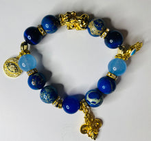 Load image into Gallery viewer, Exotic Blue Jasper, Blue Agate and Blue Tiger Eye Gemstone Stretch Bracelet
