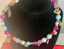 Load image into Gallery viewer, Exotic Light Blue Larimar, Fuschia Pink Tiger Eye, Red Jasper, Light Amazonite,  Light Pink Cat Eye Quartz &amp; White Cultured Pearl Gemstone Tibetan Double Wrap Bracelet
