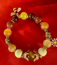 Load image into Gallery viewer, Exotic Agate Gemstone Stretch Bracelet with Cute Bee Charms
