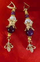 Load image into Gallery viewer, Exotic Amethyst &amp; Pearl Gemstone Tibetan Dangle Earrings
