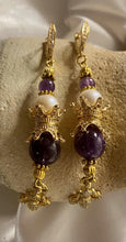 Load image into Gallery viewer, Exotic Amethyst &amp; Pearl Gemstone Tibetan Dangle Earrings
