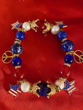 Load image into Gallery viewer, Exotic Blue &amp; Red Agate White Pearl Gemstone American Flag Stretch Bracelet
