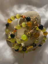 Load image into Gallery viewer, Light Green, Yellow Tiger Eye,  Orange Agate  &amp; Black Obsidian Gemstone Tibetan Triple Wrap Bracelet
