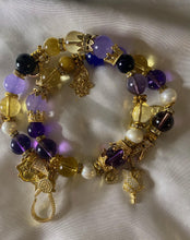 Load image into Gallery viewer, Exotic Purple Ametrine &amp; Purple Agate &amp; Gold Tiger Eye Gemstone Tibetan Double Wrap Bracelet
