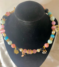 Load image into Gallery viewer, Exotic Pink Tiger Eye  Pearl &amp; Agate Gemstone Tibetan Double Wrap Bracelet, Alice in Wonderland Charms
