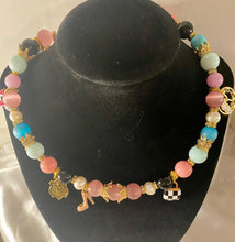 Load image into Gallery viewer, Exotic Pink Tiger Eye  Pearl &amp; Agate Gemstone Tibetan Double Wrap Bracelet, Alice in Wonderland Charms
