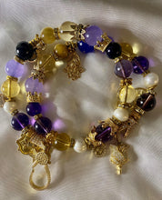 Load image into Gallery viewer, Exotic Purple Ametrine &amp; Purple Agate &amp; Gold Tiger Eye Gemstone Tibetan Double Wrap Bracelet
