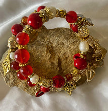 Load image into Gallery viewer, Exotic Red Agate, Red Jasper &amp; Cultured Pearl Gemstone Tibetan Double Wrap Bracelet
