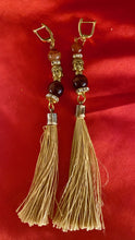 Load image into Gallery viewer, Exotic Brown Tiger Eye Gemstone Tibetan Style Dangle Earrings with  Silk Tassels
