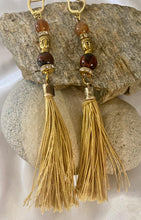 Load image into Gallery viewer, Exotic Brown Tiger Eye Gemstone Tibetan Style Dangle Earrings with  Silk Tassels
