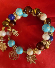 Load image into Gallery viewer, Exotic Turquoise, Tiger Eye &amp; Pearl Gemstone Double Wrap Bracelet
