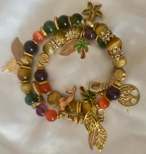 Load image into Gallery viewer, Exotic Amethyst, Gold Tiger Eye &amp; Green Ghost Agate Gemstone Tibetan Double Wrap Bracelet
