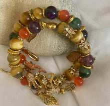 Load image into Gallery viewer, Exotic Amethyst, Gold Tiger Eye &amp; Green Ghost Agate Gemstone Tibetan Double Wrap Bracelet
