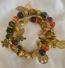 Load image into Gallery viewer, Exotic Amethyst, Gold Tiger Eye &amp; Green Ghost Agate Gemstone Tibetan Double Wrap Bracelet
