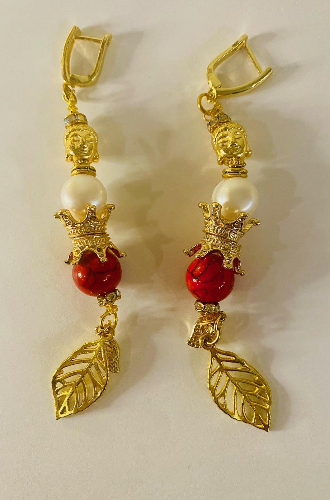 Exotic Pearl & Red Jasper Gemstone Dangle Earrings