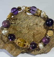 Load image into Gallery viewer, Exotic Amethyst, Tiger Eye &amp; Pearl Tibetan Stretch Bracelet
