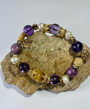 Load image into Gallery viewer, Exotic Amethyst, Tiger Eye &amp; Pearl Tibetan Stretch Bracelet

