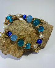 Load image into Gallery viewer, Exotic Pearl &amp; Blue Tiger Eye Gemstone Stretch Bracelet
