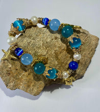 Load image into Gallery viewer, Exotic Pearl &amp; Blue Tiger Eye Gemstone Stretch Bracelet

