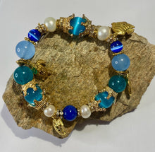 Load image into Gallery viewer, Exotic Pearl &amp; Blue Tiger Eye Gemstone Stretch Bracelet
