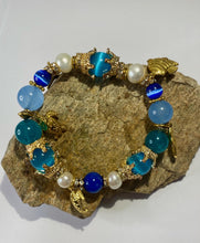 Load image into Gallery viewer, Exotic Pearl &amp; Blue Tiger Eye Gemstone Stretch Bracelet
