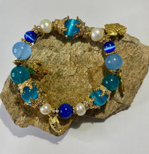 Load image into Gallery viewer, Exotic Pearl &amp; Blue Tiger Eye Gemstone Stretch Bracelet
