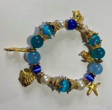 Load image into Gallery viewer, Exotic Pearl &amp; Blue Tiger Eye Gemstone Stretch Bracelet
