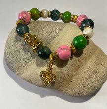 Load image into Gallery viewer, Exotic Green Jasper, Pink Jasper and Pearl Stretch Bracelet
