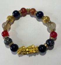 Load image into Gallery viewer, Red &amp; Black Agate, Black Obsidian and Grey Dragon Vein Agate Stretch Bracelet #1 for Men
