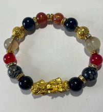 Load image into Gallery viewer, Red &amp; Black Agate, Black Obsidian and Grey Dragon Vein Agate Stretch Bracelet #1 for Men
