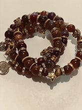 Load image into Gallery viewer, Exotic Tiger Brown Eye and Agate Gemstone Tibetan Style Triple Wrap Bracelet
