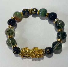 Load image into Gallery viewer, Black Agate Indian Agate Smoky Green Quartz Stretch Bracelet #2 for Men
