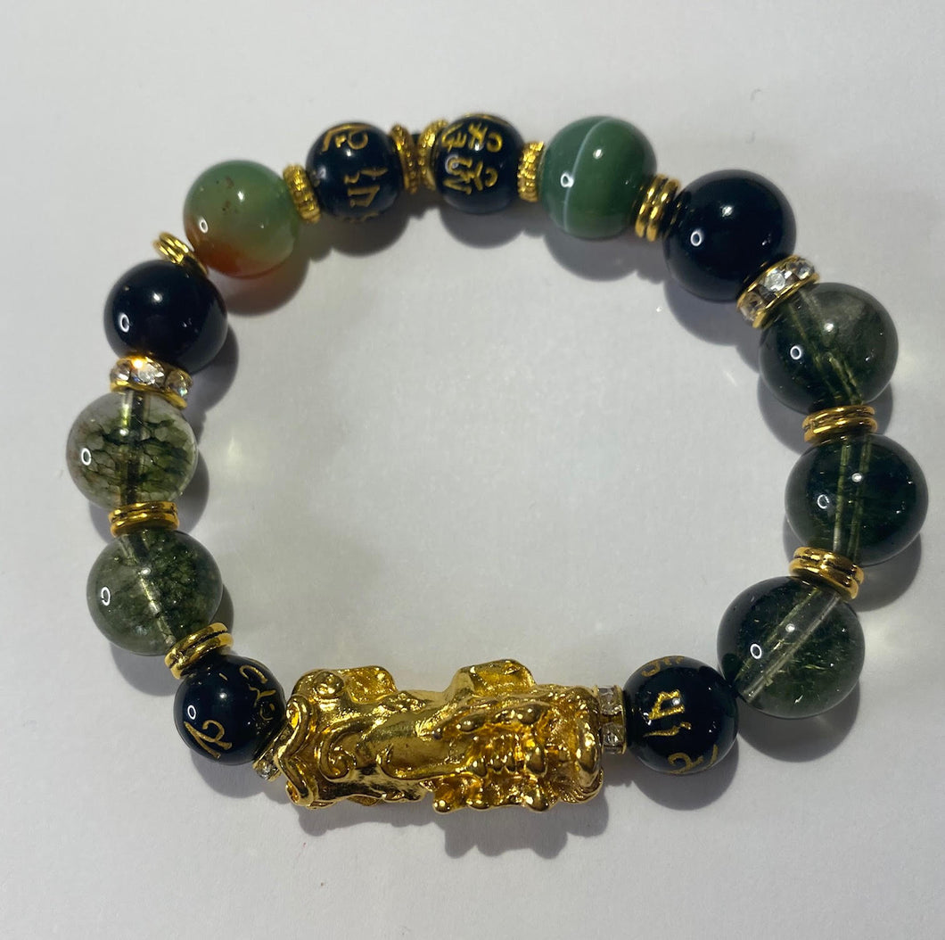 Black Agate Indian Agate Smoky Green Quartz Stretch Bracelet #2 for Men