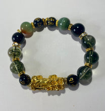 Load image into Gallery viewer, Black Agate Indian Agate Smoky Green Quartz Stretch Bracelet #2 for Men
