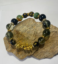 Load image into Gallery viewer, Black Agate Indian Agate Smoky Green Quartz Stretch Bracelet #2 for Men
