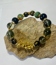 Load image into Gallery viewer, Black Agate Indian Agate Smoky Green Quartz Stretch Bracelet #2 for Men
