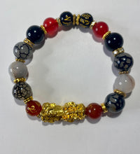 Load image into Gallery viewer, Red &amp; Black Agate, Black Obsidian and Grey Dragon Vein Agate Stretch Bracelet #3 for Men
