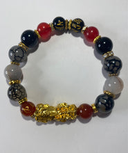 Load image into Gallery viewer, Red &amp; Black Agate, Black Obsidian and Grey Dragon Vein Agate Stretch Bracelet #3 for Men
