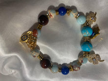 Load image into Gallery viewer, Exotic Sky Blue Jasper and Brown Agate Gemstone Stretch Bracelet
