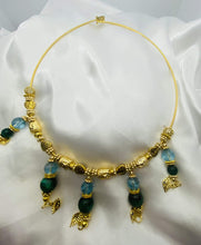 Load image into Gallery viewer, Exotic Sky Blue Quartz &amp; Green Tiger Eye Gemstone Tibetan Style Wrap Wire Necklace
